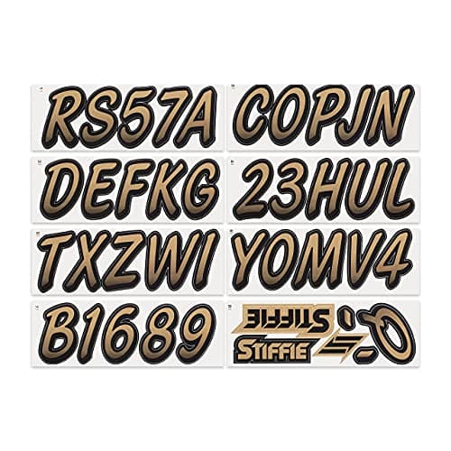 STIFFIE Whipline Metallic Gold/Black 3" Alpha-Numeric Registration Identification Numbers Stickers Decals for Boats & Personal Watercraft — view 2