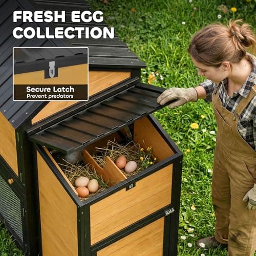 PawHut Large Chicken Coop, 134" L Wooden Chicken House with Run, Nesting Box, Slide-Out Tray, Waterproof Roof and Ramp, Hen House Rabbit Hutch for 4-6 Hens, Rabbits, Yellow — view 5