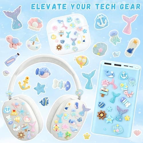 RidaaFri Junk Case Charms Kit, 3D Flatback Pearls Set, Blue Ocean Beach Themed Cute Starfish Turtles Mermaids Large Charms for DIY Craft Accessories — view 4