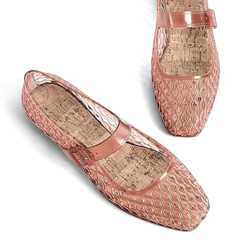 DOEYG Jelly Mary Ballet Flats for Women Jelly Sandals Shoes Women Beach Jellies Mary Jane Flats Ballerina Shoes, Jelly Pink, 11 — view 5