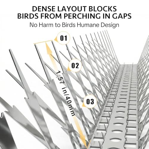 OFFO Bird Spikes, Stainless Steel Pigeon Spikes for Outside to Keep Bird, Crows and Woodpeckers Away, Covers 40 Feet（12m） — view 3