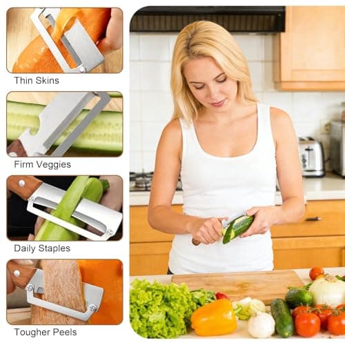 2026 Upgrade Vegetable Peeler With Wooden Handle, Stainless Steel Wide Blade Potato and Carrot Peeler, 2-in-1 Veggie Peeler With Bottle Opener for Kitchen, Camping and Travel (1PCS) — view 7