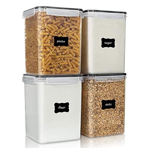 Vtopmart Large Pantry Food Storage Containers, 4 Pcs 5.2L/176oz, Black