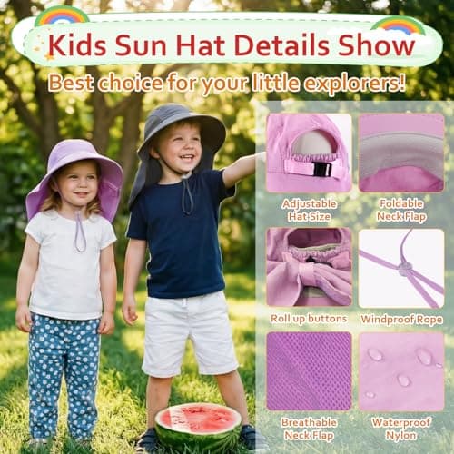 scenicamp 2 Pack Kids Sun Hat with Neck Flap, UV Protection 50+ Wide Brim Summer Beach Hat for Toddler Boys Girls, Outdoor Play Swimming Gardening and Hiking(Purple,Grey)