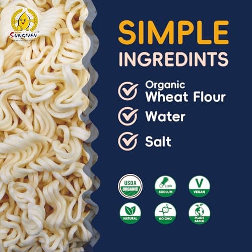 SUNGIVEN Organic Ramen Noodles, Healthy Low Sodium Noodles, Ready in 3 Minutes, Non-Fried Instant Noodles, No Additives or Preservatives, 2.46 OZ (Pack of 10) 24.69 Oz — view 2