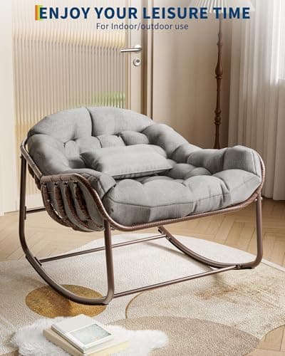Garvee Oversized Outdoor Rocking Chair, Comfy Papasan Rocker, Egg Chair Rocker Fauteuil Bercant interieur for Patio, Garden, Bedroom, Porch, Lawn, Gray — view 6