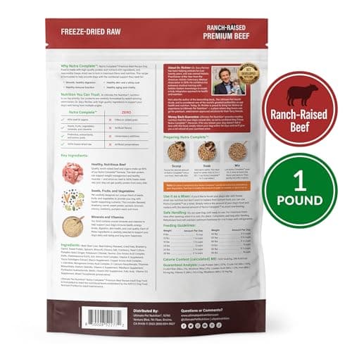 ULTIMATE PET NUTRITION Nutra Complete, 100% Freeze Dried Raw Veterinarian Formulated Dog Food with Antioxidants Prebiotics and Amino Acids (1 Pound, Beef) — view 6