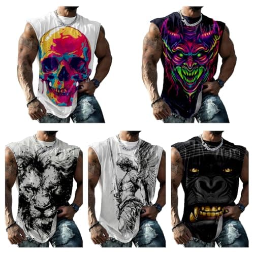 Mens Muscle Shirts Sleeveless Muscle Tank Top Summer Devil Graphics Novelty Bodybuilder Workout Gym Shirts Men Comfortable Tank Tops Suitability Cycling,Black Devil,M — view 4