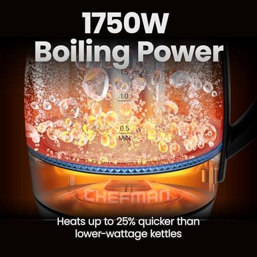 CHEFMAN Lightning High-Powered Electric Kettle, 1.8L 1750W, Rapid Boil 2 Cups in 2 Minutes, BPA Free Cordless Tea Kettle with Digital Temperature Control and 1-Hour Keep Hot – Stainless Steel — view 2