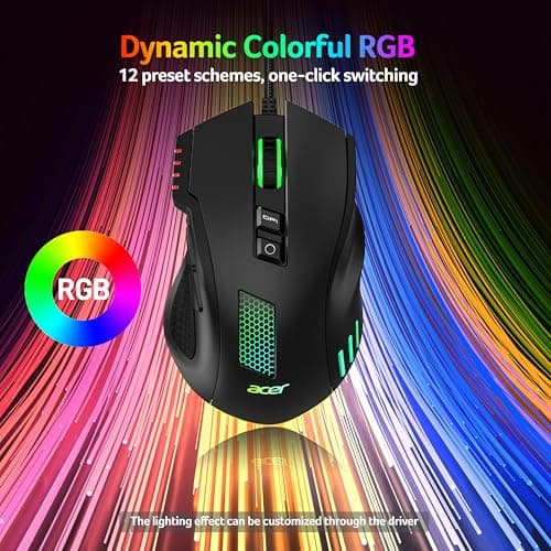 Acer Wired Gaming Mouse, 12800 DPI RGB Computer Mouse with High Optical Sensor, Ergonomic Mouse Customized 6 Programmable Buttons, 12 Backlights, and Rapid Fire Button with Driver for Laptop, PC, Mac — view 7