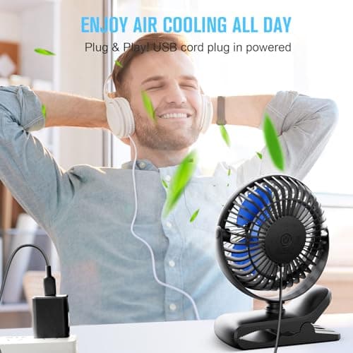 BESKAR USB Powered Clip on Fan, Portable Small Fan with Cord, 3 Speeds Strong Airflow, Personal Fan with Sturdy Clamp, Quiet Desk Fan & Clip Fan — view 6