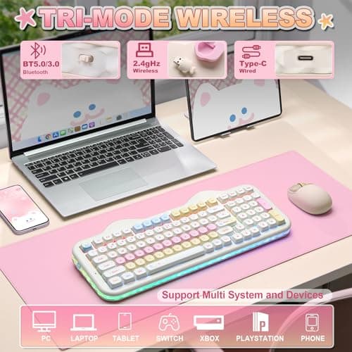 YUNZII C98 Wireless Mechanical Keyboard with Number Pad,99 Key BT5.0/2.4G/USB-C Hot Swap Gasket Mount with PBT MOA Keycaps,Custom RGB,Cute Cake Keyboard for Win/Mac (Beige, Candy Linear Switch) — view 2