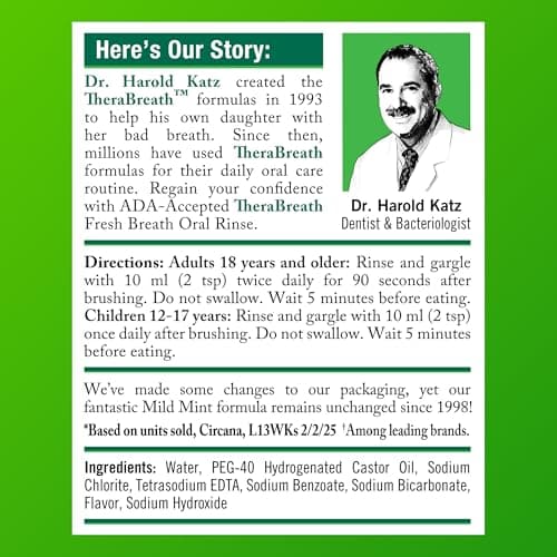 TheraBreath Fresh Breath Mouthwash, Mild Mint Flavor, Alcohol-Free, 16 Fl Oz (2-Pack) — view 5