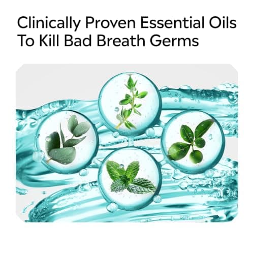 Listerine Cool Mint Alcohol-Free Mild Mouthwash, Oral Rinse Kills 99.9% of Germs that Cause Bad Breath, Less Intense Taste, Mild Mint Flavor, 1 L — view 6