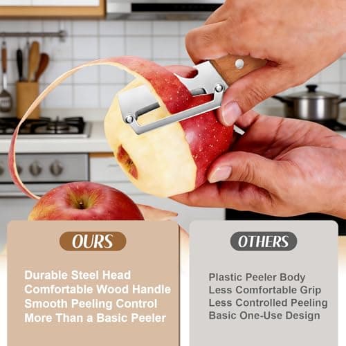 2026 Upgrade Vegetable Peeler With Wooden Handle, Stainless Steel Wide Blade Potato and Carrot Peeler, 2-in-1 Veggie Peeler With Bottle Opener for Kitchen, Camping and Travel (1PCS) — view 4