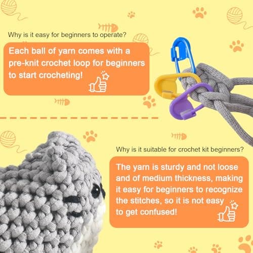 Zepiany Crochet Kit for Beginners, Crochet Cat Beginner Crochet Kit for Adults, Amigurumi Crochet Animals Cat Crafts Crochet Kits, Easy Knitting Kit Galentines Day — view 5