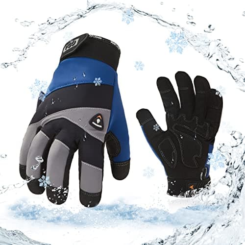Vgo 1Pair -20℃/-4°F Winter Leather Work Gloves, Cold Weather Waterproof Safety Work Gloves,Cold Storage or Freezer Use,w/3M Thinsulate Lining(M,Black with Gray,SL7721FW)