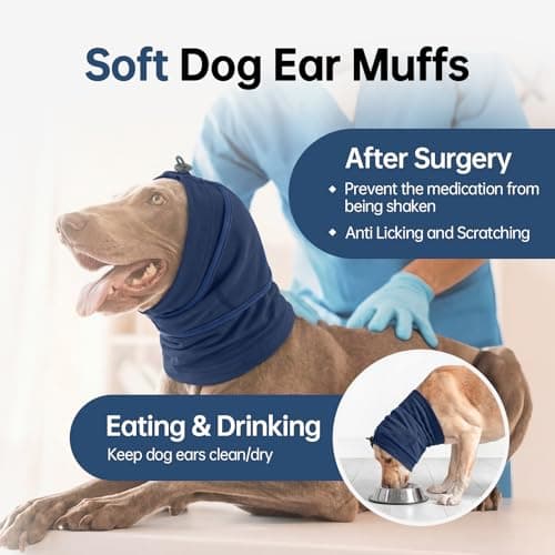 IDOMIK Dog Ear Muffs Noise Protection, Dog Calming Hoodie for Anxiety Relief, Soft Double-Layer No Shake Head Wraps, Quiet Ear Covers for Thunderstorm, Firework, Bath, Grooming & Blow Drying,Blue,XL