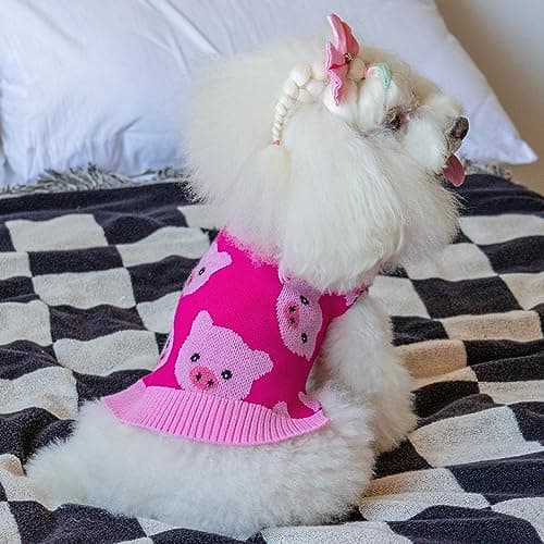 CuteBone Pink Pig Dog Sweater for Medium Dogs with Leash Hole — view 5