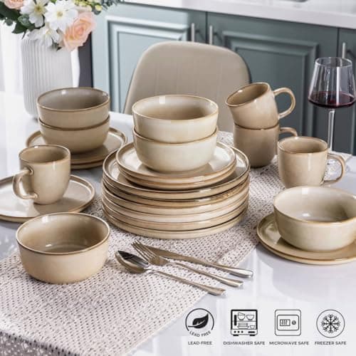 AmorArc Stoneware Dinnerware Sets,Round Reactive Glaze Ceramic Plates and Bowls Set,Highly Scratch Resistant | Dishwasher & Microwave Safe Dishes,Service for 6 (18pc) — view 4