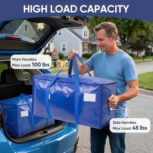 TICONN 2 Pack Extra Large Moving Bags Heavy Duty with Zippers & Carrying Handles, Durable Storage Bags Moving Boxes for Closet Organizers and Storage (2 Pack, Blue) — view 9