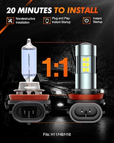 SEALIGHT H11/H8/H16 LED Fog Light Bulbs, 6000K Xenon White, 27 SMD Chips, 360-degree Illumination, Non-polarity, Pack of 2 — view 4