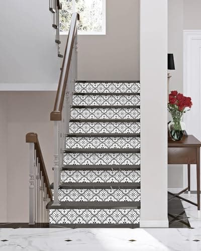 FLFK Stair Riser Decals - Black Patterns Stair Stickers Murals Peel and Stick Self-Adhesive for Home Decor, 39.3" W x 7.08" H x 13Pcs — view 5