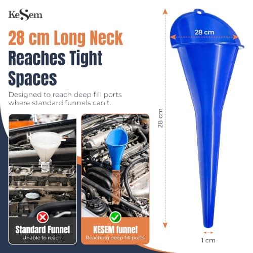 3pc Automotive Oil Funnel Set, Long Neck Plastic Funnels for Oil Change, Gas, Fuel, Diesel, Coolant & Transmission Fluid, Multi Purpose Car Funnel Kit for Auto Fluids or Kitchen Use