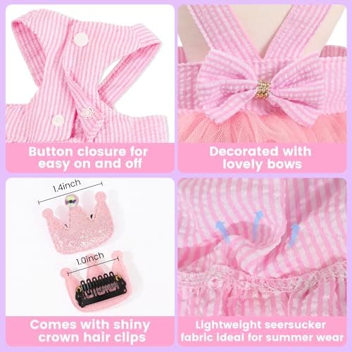SIMCAPY XXS Dog Clothes Girl, Female Dog Dresses for Small Dogs Girl, Pink Dog Tutu Dress, Sweet Puppy Princes Skirt with Dog Bowknot Clips, Spring Summer Pet Apparel for Toy Poodle Chihuahua Yorkie — view 4