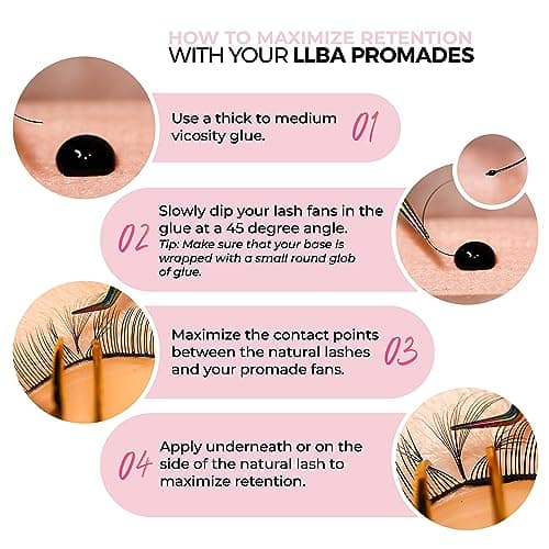 LLBA Promade Fans | Handmade Volume Eyelashes | Multi Selections From 3D To 16D | C CC D DD L M Curl | Thickness 0.03 ~ 0.1 mm | 8 - 20mm Length | Long Lasting | Easy Application (5D-0.07 D 12 mm) — view 2