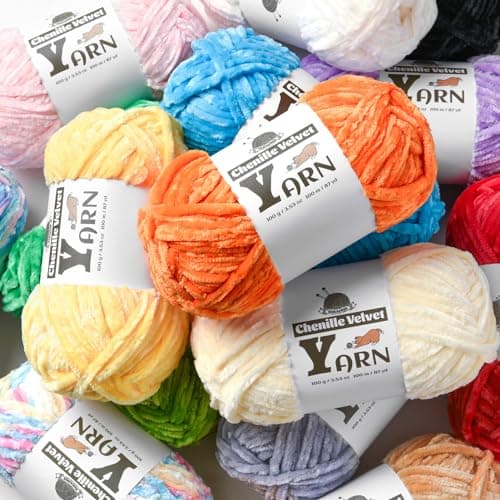 Plush Chenille Chunky Yarn - Fluffy Velvet Yarns Crochet for Blanket Knitting and Crocheting - Soft Baby Yarn for Crocheting - Amigurumi Crochet Yarns 100g (87yds) (Rainbow) — view 5