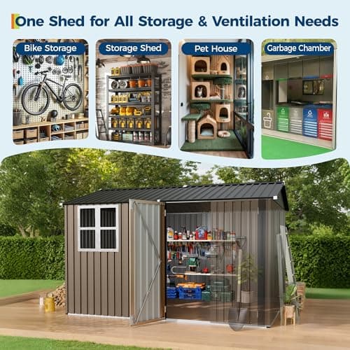 10X8 FT Storage Shed with Cross Windows & Double Doors, 450 Cu Ft Large Outdoor Tool Shed, Garden Shed for Riding Mower, Bike, Lawn Equipment - All Weather Meta — view 5