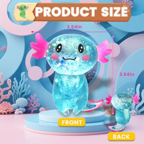 Axolotl Squishy Stress Relief Toy Glitter Fidget Toys Cute Malt Sugar Axolotl Toy Fidget Toys for Kids Youth Adult, Party Favors Anxiety Relief Squishy Toys(Blue) — view 2