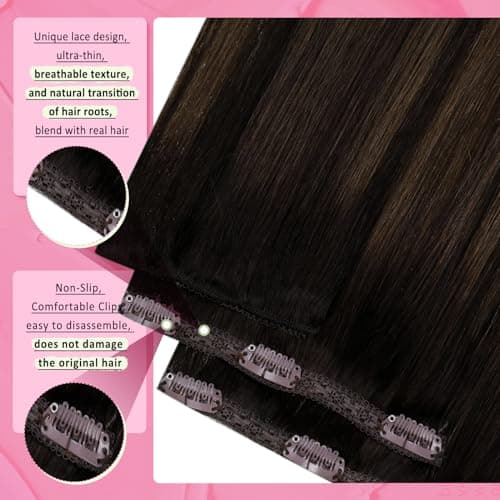 YoungSee Clip in Extensions Human Hair 18In 120G 7Pcs Dark Brown Balayage Medium Brown Clip in Hair Extensions Human Hair Ombre Straight Hair Extension Clip ins — view 2