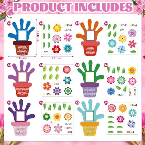 24 Sets Mothers Day Crafts for Kids Mother's Day Hand Picture Frame DIY Craft Kits Make Your Own Handprint Flower Pot Keepsake with Flower Stickers for Mom Gifts Spring Party Classroom Home Activities