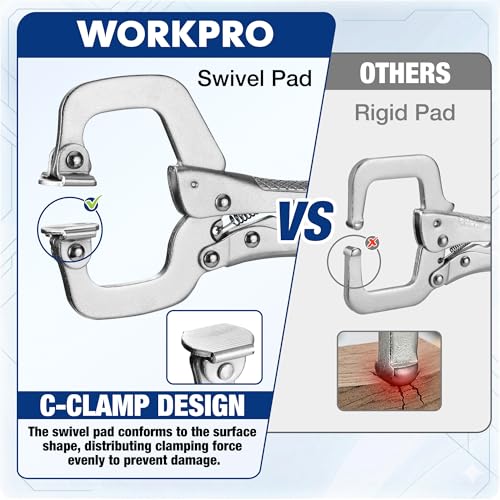 WORKPRO 6" Locking C-Clamp with Swivel Pads, Heavy Duty Adjustable Vise Grip Pliers, Welding Clamp for Woodworking, Metalworking, Auto Repair and Home Workshop — view 3