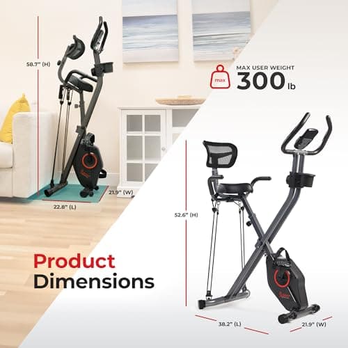 Sunny Health & Fitness Foldable Magnetic Stationary Exercise X-Bike Pro, 300 LB Capacity, Low-Impact, 14-Level Resistance, Ergonomic Support, SunnyFit App Enhanced Connectivity - SF-B223012 — view 5