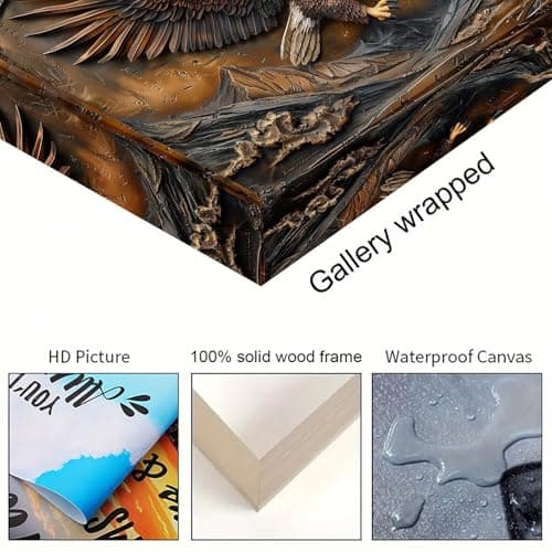 Embossed Eagle Over Mountains Framed Canvas Wall Art Ready To Hang Prints For Home Decoration, Idea Gift For Living Room & Bedroom, Office, Festival Party — view 6
