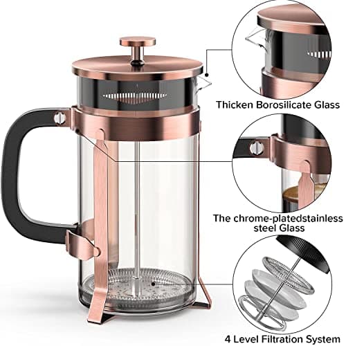 QUQIYSO French Press 34oz, Stainless Steel and Thickened Glass Coffee Maker — view 6