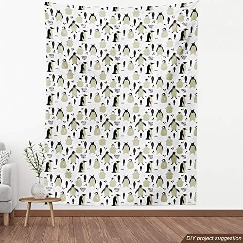 Lunarable Penguin Fabric by The Yard, Shower Theme Sketch Penguins North Pole Animals with Grunge Effect, Decorative Fabric for Upholstery and Home Accents, 2 Yards, Beige Ink — view 3