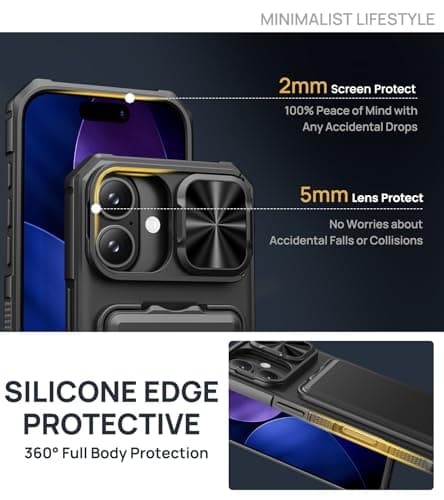 SSLOTSCASE for iPhone 17 Case with Card Holder & Kickstand & Slide Camera Lens Cover & Camera Stand & Wallet, Military-Grade Heavy Duty Hard Rugged Phone Case Cover for iPhone 17 6.3'' 5G 2025, Black — view 6