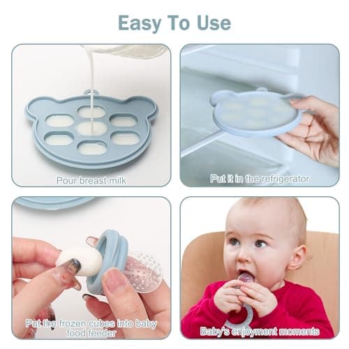 4 Pack Silicone Teething Mitten for Babies with Baby Fruit Food Feeder & Freezer Tray Set, BPA Free Infant Teething Relief Toy for 3 Month+, Additional Silicone Sacs — view 2