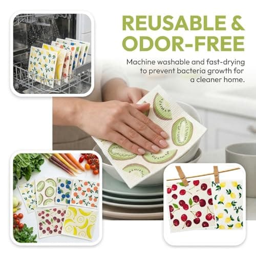 6 Pack Swedish Dish Cloths for Kitchen, Reusable Sponge Cloth, Soft Kitchen Towels, Highly Absorbent Rags for Kitchen, Countertops, Washing Dishes — view 3