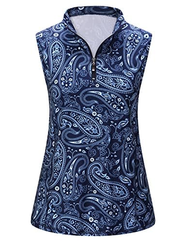 Viracy Womens Golf Shirt, Women's Zip Up Golf Workout Tank Tops Sleeveless Quick Dry Athletic Polo Shirts, A-Navy Blue, X-Large