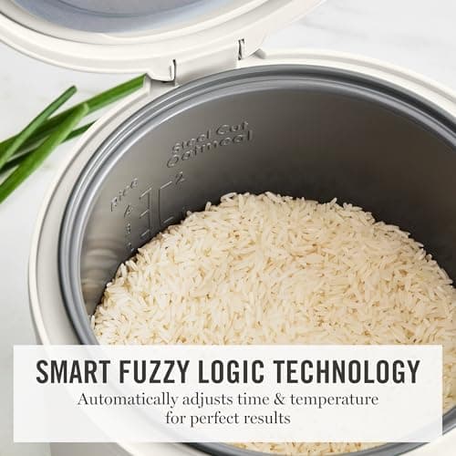 Martha Stewart Rice Cooker, 4 Cup (Uncooked) / 8 Cup (Cooked), Ceramic Non-Stick Removable Pot, Keep Warm, Measure Markings, Steam Basket, Brown & Sushi Rice, Quick Cook, Quinoa, Grains, Oats, Linen Cream — view 3