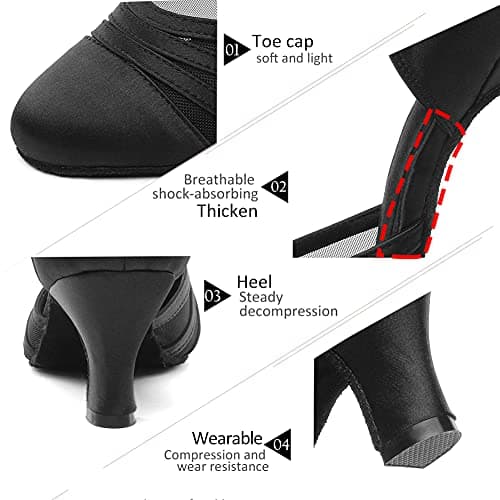 DKZSYIM Women's Satin Latin Dance Shoes Close Toe Ballroom Performance Dancing Shoes,YCL189-Black-6,US 6.5 — view 3