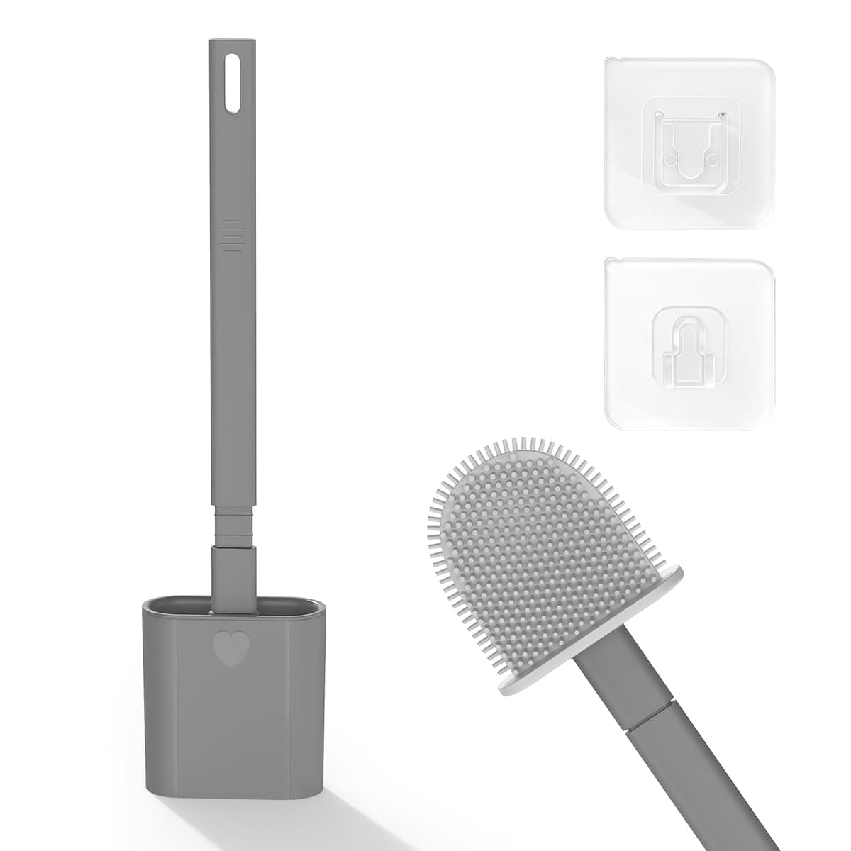 Toilet Brush, 2 Pack Bathroom Silicone Toilet Brushes and Holder Sets with No-Slip Long Plastic Handle and Soft Flexible Bristles, Toilet Brushes with holders and Base for Anti-drip (White) — view 13