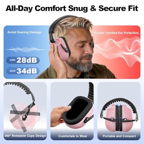 Floriogra Noise Reduction Ear Muffs, NRR 34dB Ear Protection, Hearing Protection Noise Cancelling Headphones for Adults Kids Autism, Shooting Ear Protection for Gun Range, Mowing, Construction — view 4