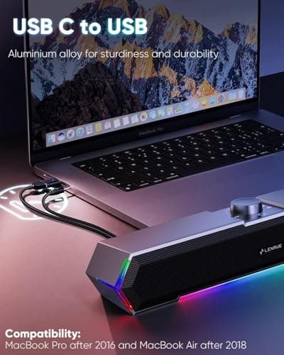 LENRUE G11 Computer Speakers for Desktop, Touch Lights PC Speakers with Surge Clear Sound, USB C/USB Powered for Computer Desktop PC Laptop Monitor（Black） (Black) (Black) — view 5