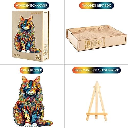 KAAYEE Wooden Jigsaw Puzzles, Wooden Maine Coon Puzzle Adult 23.6 * 18.9in — view 5